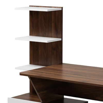 Tobias Two-Tone Wood Storage Computer Desk With Shelves Walnut - Baxton Studio - Image 5