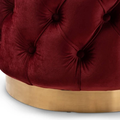 Valeria Velvet Button Tufted Ottoman Burgundy Heather - Baxton Studio - Image 4