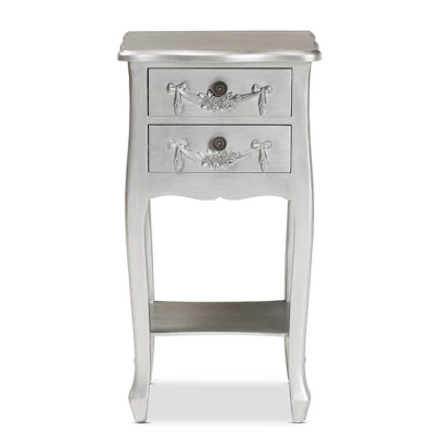 Eliya Brushed Wood 2 Drawer Nightstand Silver - Baxton Studio - Image 3