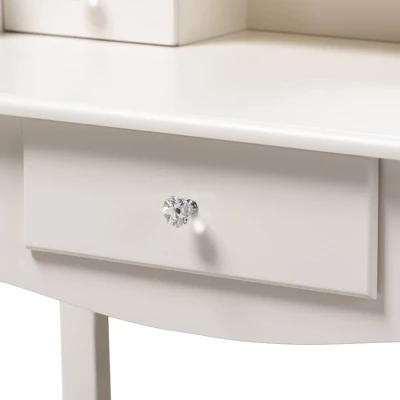 2pc Veronique White Finished Wood Vanity Table With Mirror And Ottoman White - Baxton Studio - Image 6