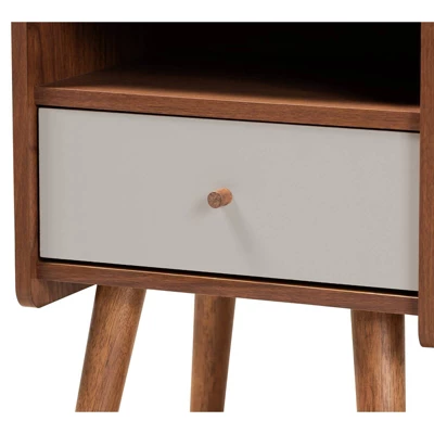 Elario Wood 1 Drawer Nightstand White/Walnut/Brown - Baxton Studio - Image 4