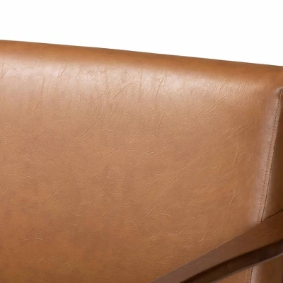 Bianca Wood And Tan Faux Leather Sofa Tan/Walnut Brown - Baxton Studio - Image 3