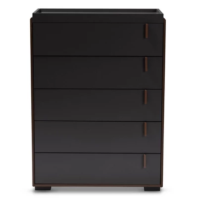 5 Drawer Rikke Two-Tone Wood Chest Brown - Baxton Studio - Image 6