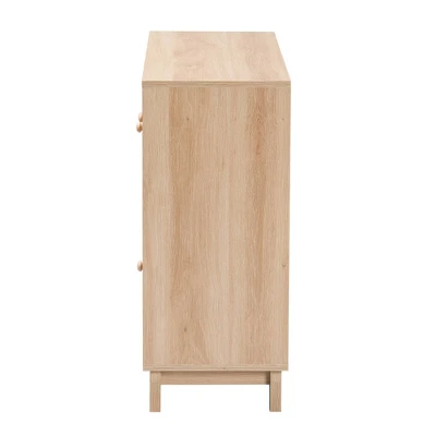 Elsbeth Wood And Natural Rattan 3 Door Sideboard Light Brown/Natural Brown - Baxton Studio - Image 4