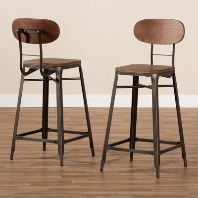 Set Of 2 Varek Bamboo And Rust Finished Steel Stackable Counter Height Barstools Brown - Baxton Studio - Image 4