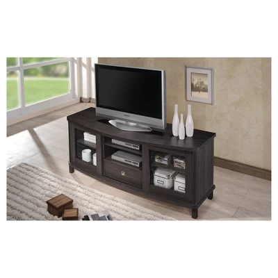 Walda Wood Cabinet With 2 Sliding Doors And 1 Drawer TV Stand For TVs Up To 60" Dark Brown/Gray - Baxton Studio - Image 4