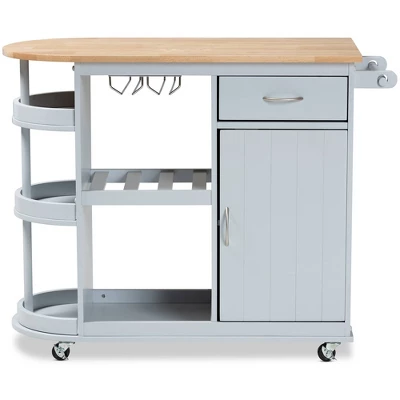 Donnie Wood Kitchen Storage Cart Light Gray/Natural - Baxton Studio - Image 2