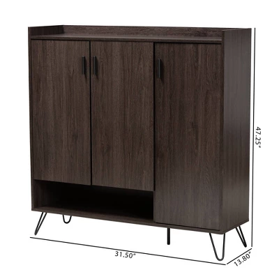 Baldor Wood 3 Door Shoe Cabinet Dark Brown - Baxton Studio - Image 10