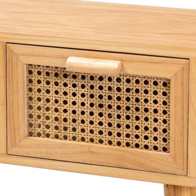 Falan Wood With Rattan 2 Drawer Console Table Oak Brown - Baxton Studio - Image 6
