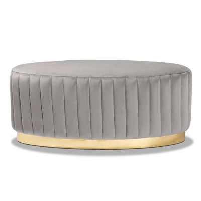 Kirana Velvet Fabric Upholstered And PU Leather Ottoman Gold - Baxton Studio