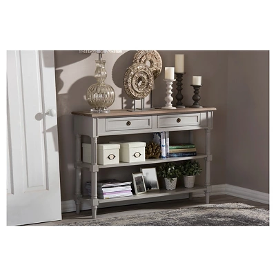 Edouard French Provincial Style Console Table With 2 Drawers - White/Light Brown - Baxton Studio - Image 3