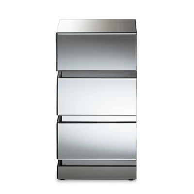 Sabrina Hollywood Regency Glamour Style Mirrored 3 - Drawer Nightstand - Baxton Studio - Image 3