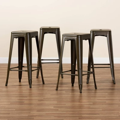 4pc Horton Gunmetal Metal Stackable Barstool Set Gun Metal - Baxton Studio - Image 6
