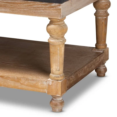 Linda Linen Fabric Upholstered Washed Wood Storage Bench - Baxton Studio - Image 4