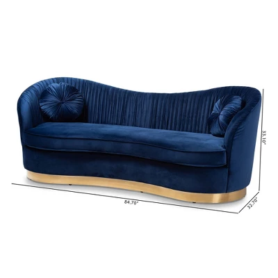 Nevena Velvet Sofa Blue - Baxton Studio - Image 5