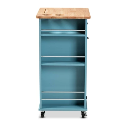 Liona Sky Wood Kitchen Storage Cart Blue/Natural - Baxton Studio - Image 3