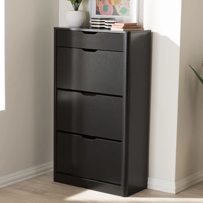 Cayla Modern And Contemporary Wood Shoe Cabinet - Black - Baxton Studio - Image 4