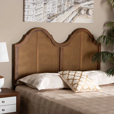 Hazel Vintage Wood And Synthetic Rattan Arched Headboard Walnut - Baxton Studio - Image 2