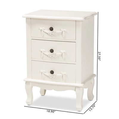 Callen Wood 3 Drawer Nightstand White - Baxton Studio - Image 9