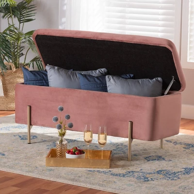 Rockwell Blush Velvet Metal Storage Bench Pink/Gold - Baxton Studio - Image 8