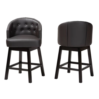 2pc Theron Faux Leather And Wood Swivel Counter Stool Set - Baxton Studio - Image 8