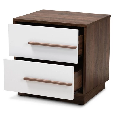 Mette Walnut Finished Wood Nightstand White - Baxton Studio - Image 7