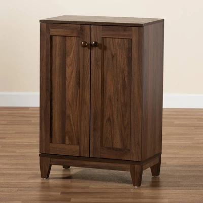 2 Door Nissa Wood Shoe Storage Cabinet Walnut Brown - Baxton Studio - Image 8