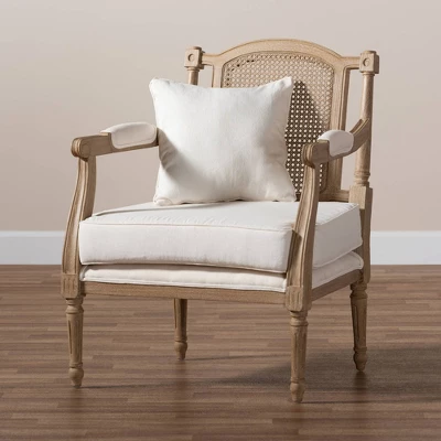 Clemence Upholstered Whitewashed Wood Accent Chair Ivory/Oak - Baxton Studio - Image 2