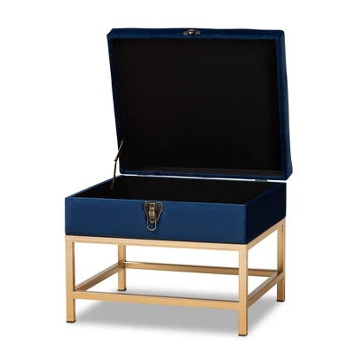 Aliana Fabric And Metal Ottoman Navy Blue/Gold - Baxton Studio