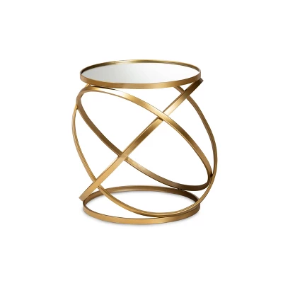 Desma Glam With Luxe Metal And Mirrored Glass End Table Gold - Baxton Studio