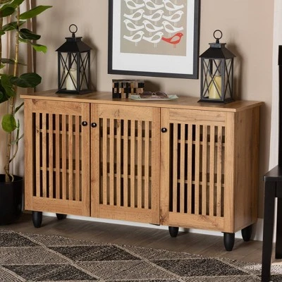 Fernanda Wood 3 Door Cabinet Oak Brown/Black - Baxton Studio - Image 5