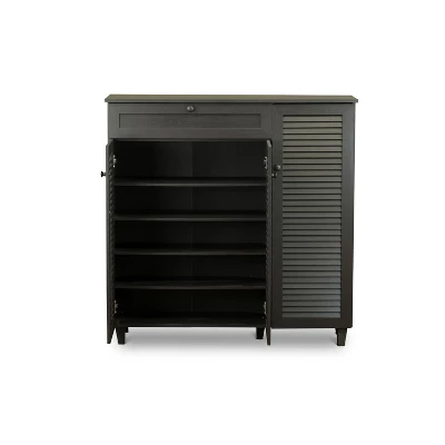 Pocillo Wood Shoe Storage Cabinet Dark Brown - Baxton Studio