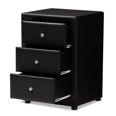 Tessa Faux Leather Upholstered 3 Drawer Nightstand Black - Baxton Studio - Image 8