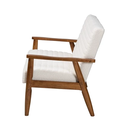 Stratton Boucle Fabric And Wood Loveseat White/Walnut Brown - Baxton Studio - Image 3