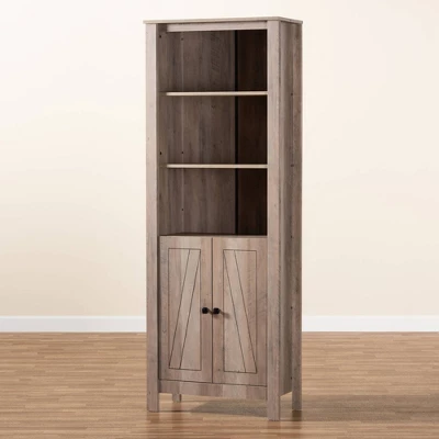 75.4" Derek Wood 2 Door Bookcase Oak - Baxton Studio - Image 7