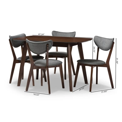5pc Hadrea Mid Century Modern Walnut Finished Fabric Upholstered Dining Set Dark Gray - Baxton Studio - Image 5