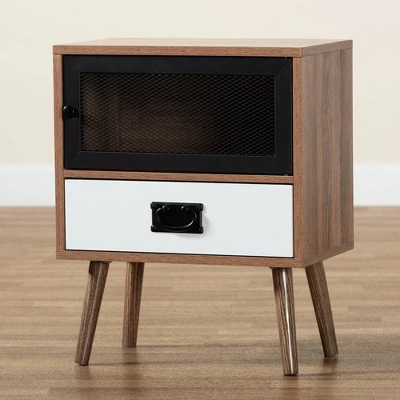 Hubbard Two-Tone Wood And Metal 1 Drawer Nightstand Natural Brown/Black/White - Baxton Studio - Image 9