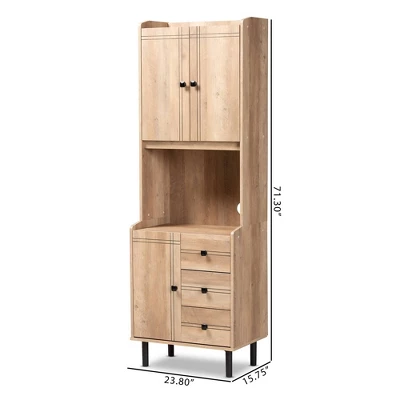 Patterson 3 Drawer Kitchen Storage Cabinet Oak/Brown - Baxton Studio - Image 8