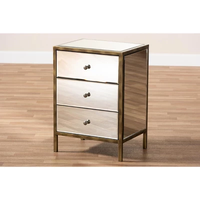 Baxton Studio Nouria Mirrored 3 Drawer Nightstand Bedside Table Silver - BaxtonStudio - Image 4