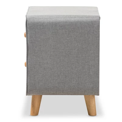 Jonesy Mid - Century Fabric Upholstered 2 - Drawer Nightstand - Gray - Baxton Studio - Image 2