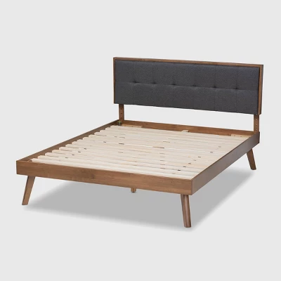 Alke Fabric Upholstered Walnut Finished Platform Bed - Baxton Studio - Image 2