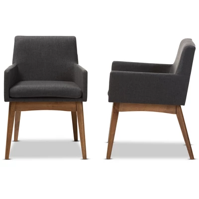 Set Of 2 Nexus Mid Century Modern Walnut Wood Fabric Upholstered Dining Armchair - Baxton Studio - Image 2