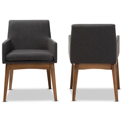 Set Of 2 Nexus Mid Century Modern Walnut Wood Fabric Upholstered Dining Armchair - Baxton Studio