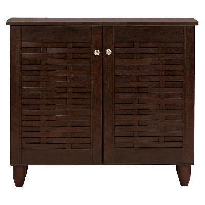 Winda Modern And Contemporary 2-Door Wooden Entryway Shoes Storage Cabinet - Dark Brown - Baxton Studio