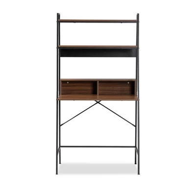Palmira Wood And Metal Desk With Shelves Walnut Brown/Black - Baxton Studio