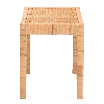 Abelia Natural Rattan And Mahogany Wood Short Accent Bench Natural Brown - Baxton Studio - Image 3