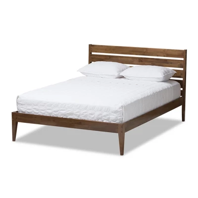 Elmdon Mid Century Modern Solid Wood Slatted Headboard Style Platform Bed Brown - Baxton Studio - Image 6