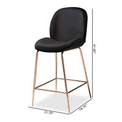 2pc Lander Velvet Fabric Upholstered Metal Counter Stool Set - Baxton Studio - Image 8