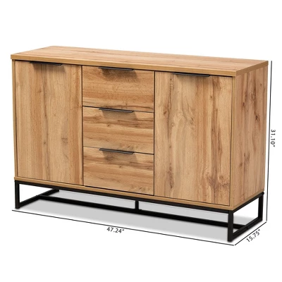 Reid Wood & Metal 3 Drawer Sideboard Buffet Oak/Black - Baxton Studio - Image 8