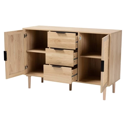 Harrison Wood And Rattan 3 Drawer Sideboard Dining Cabinet Natural Brown/Black - Baxton Studio - Image 2